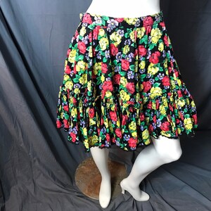 Vintage Mini Black Floral Full Circle Square Dance Skirt M