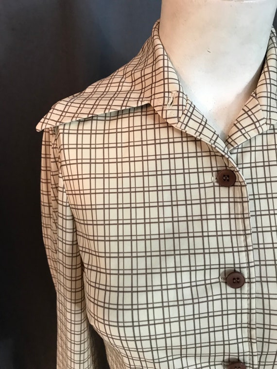 Vintage 1970’s cream and brown plaid blouse shirt… - image 3