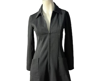 Vintage 70&#39;s black zip front dress M