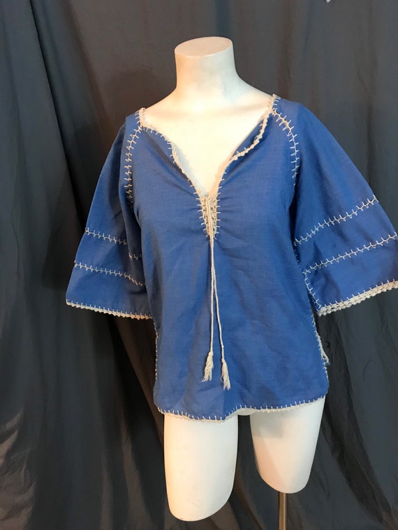 Vintage 1970’s hippie boho ethnic blouse shirt S - image 3