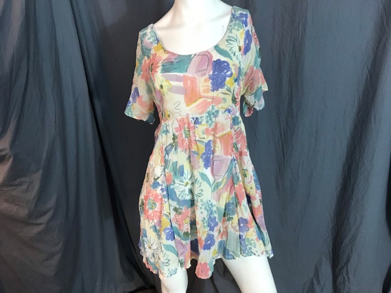 Vintage 1980’s Shok sheer floral babydoll dress L - image 1