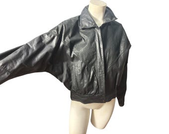 Vintage zwart kort leren jack uit de jaren 80 S Nordstrom