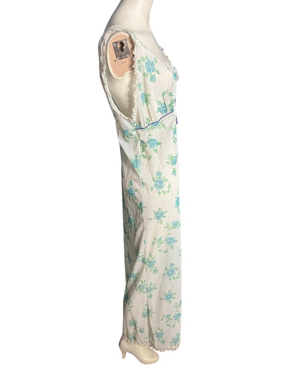 Vintage 70's sheer blue flower nightgown M - image 4