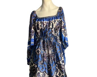 Vintage 70's blue paisley scarf dress long M