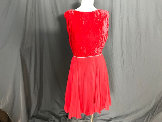 Vintage 1960’s red velvet rhinestone party dress L - image 1