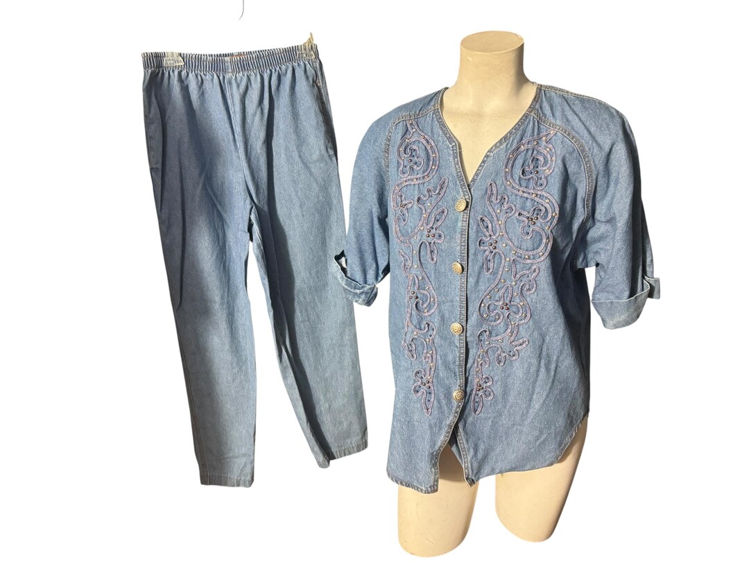 作品オーダー Vintage 80's Blue Pant Suit 8 P Monique Fashions - Etsy