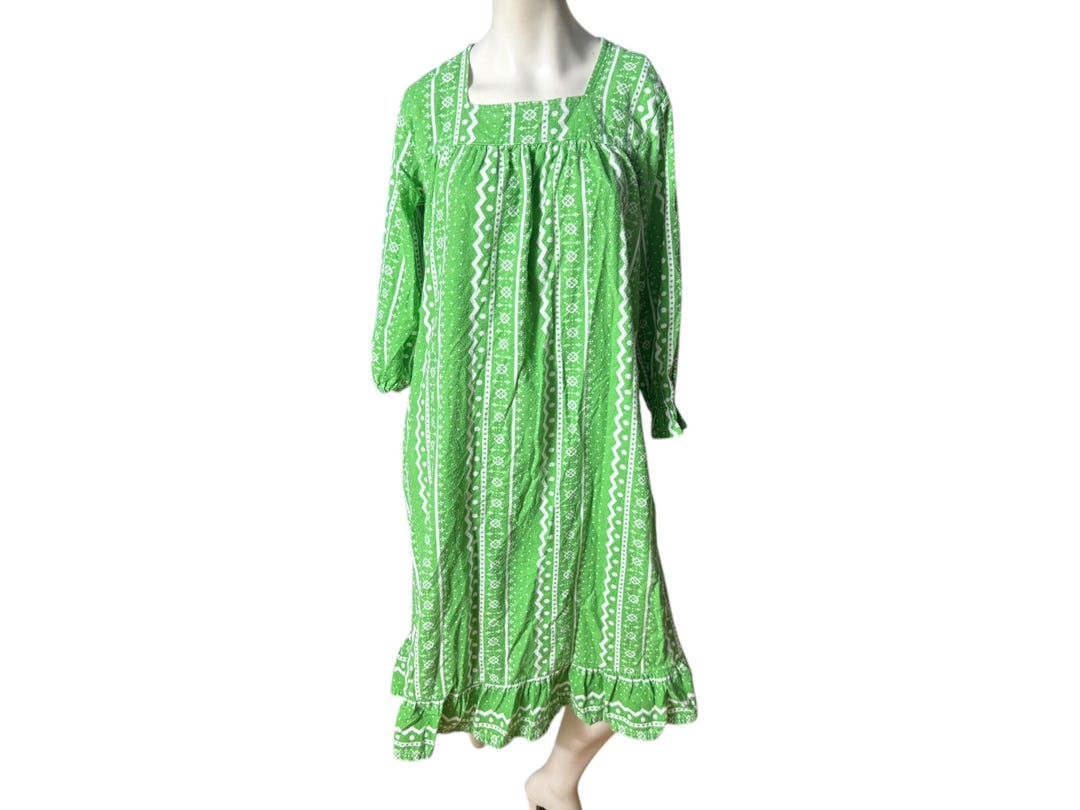 Vintage 80's Green Flannel Nightgown S Anthony Richards Etsy