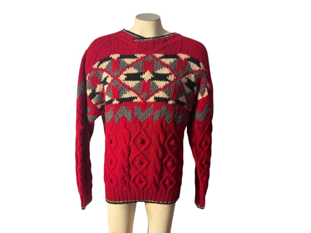 Vintage 80's men's wool argyle sweater M Brookcraft