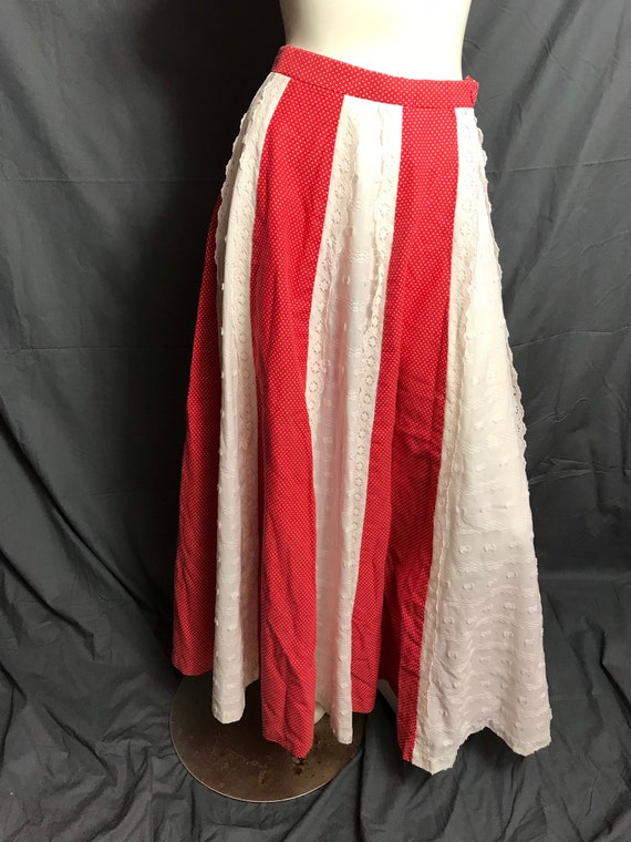 Vintage Long Red and White Patchwork Skirt S - image 2