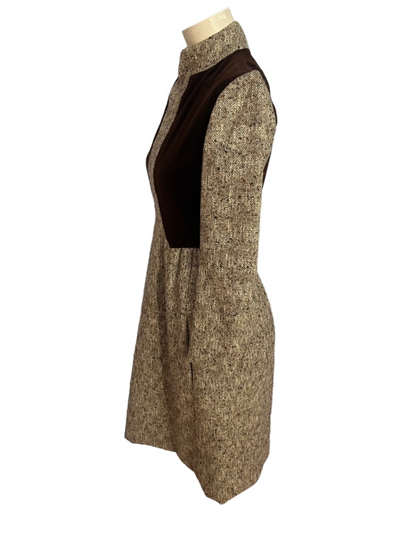 Vintage 60's wool velvet brown mini dress Dominic… - image 4