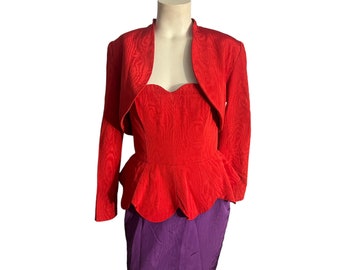 Vintage Couture Lanvin Mod Purple and Red Peplum Dress and Jacket 38 M