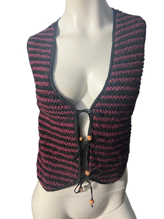 Vintage 80's vest maroon & black S Wrapper - image 2