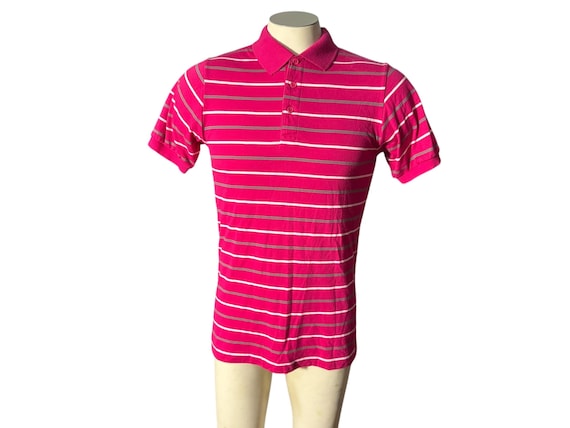 Vintage 80's men's red stripe polo shirt M Maison Blanche