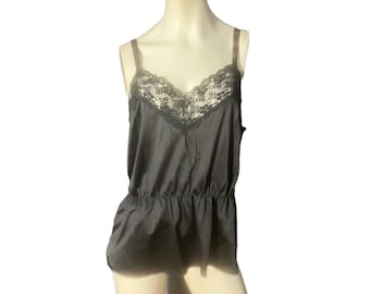 Top de lencería camisola negra vintage L XL
