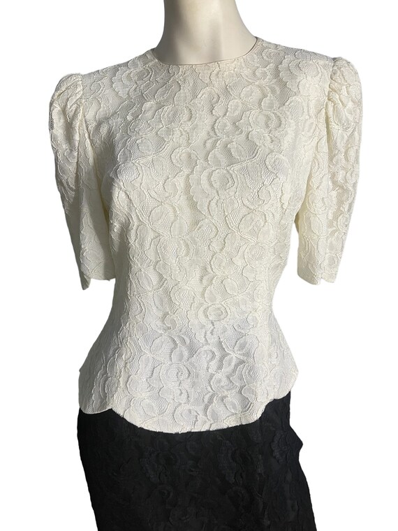 Vintage 80's black & white lace dress 10 Spenser … - image 2