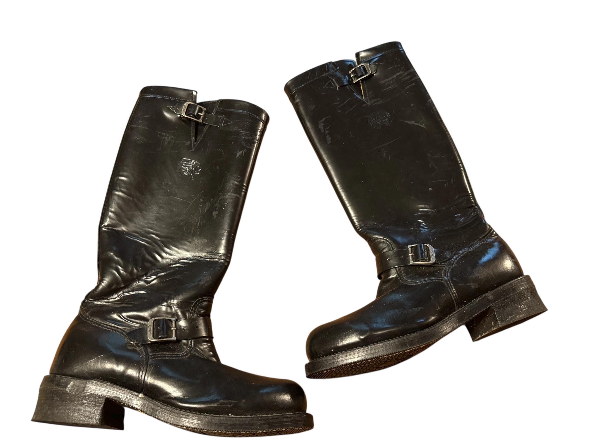 90’s vintage engineer boots leather vintage Black Leather Engineer Boots Boulet Biker Rockabilly