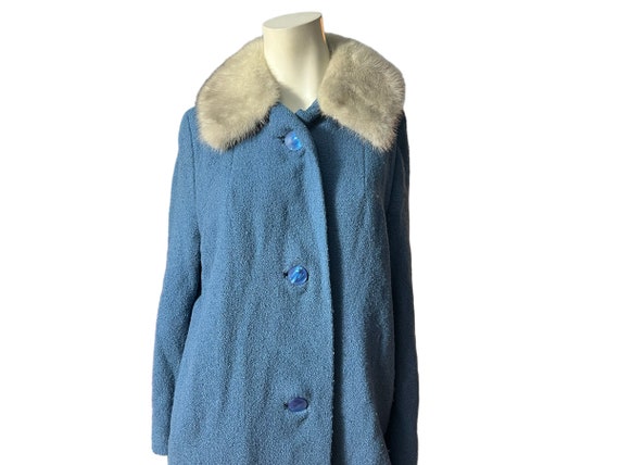 Vintage 50’s blue fur collar coat M L - image 1