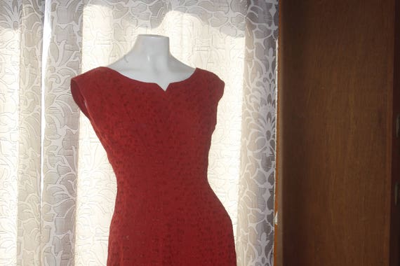 Vintage 1950's Red Eyelet Form Fitting Dress S - Etsy