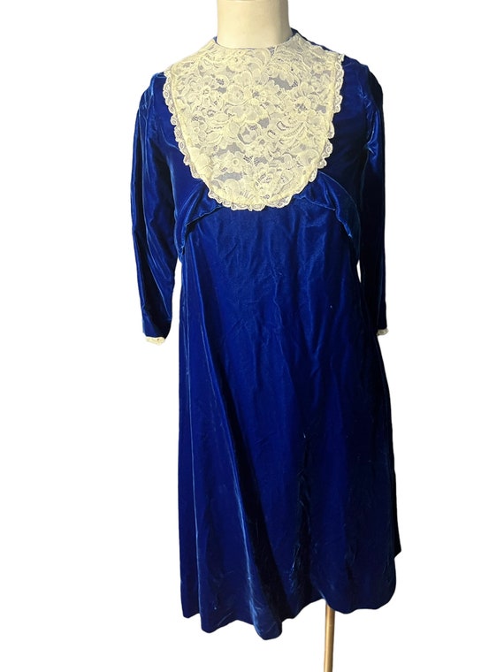 Vintage 70's teen blue velvet dress victorian - image 2