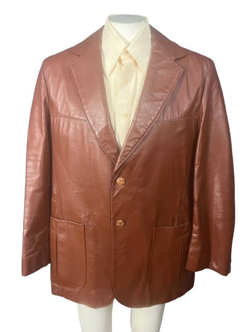 Vintage 70's brown leather suit jacket 44 image 2