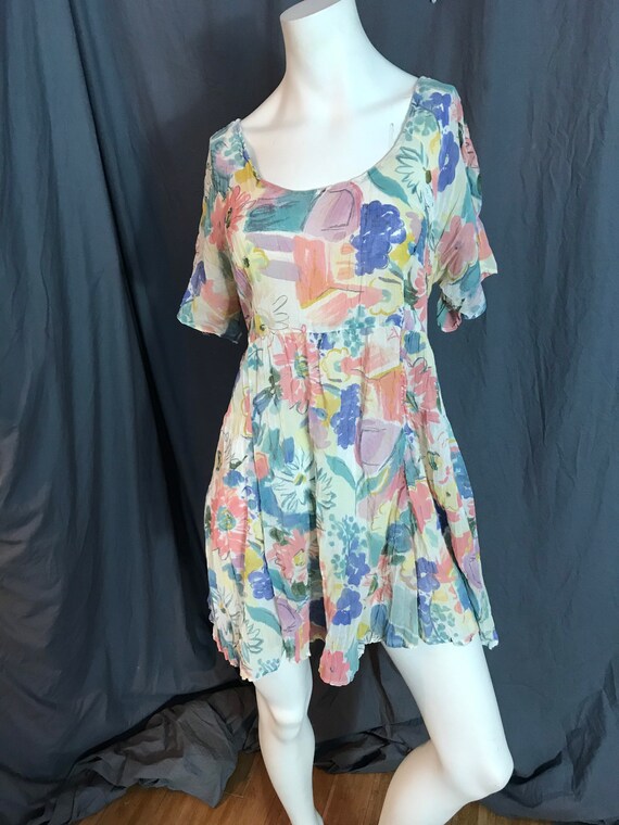 Vintage 1980’s Shok sheer floral babydoll dress L - image 4