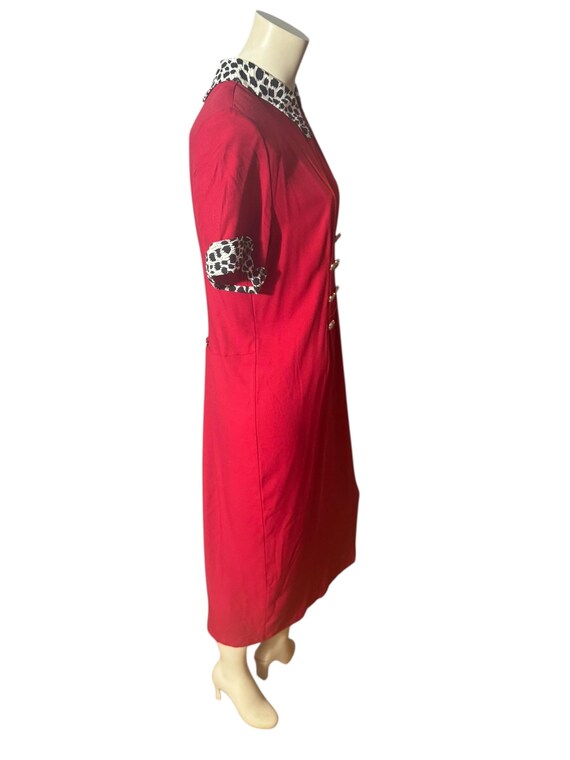 Vintage red 80's leopard collar dress L 12 Leni Leni View 4