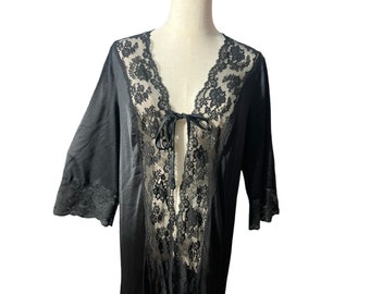 Vintage black robe tie front M