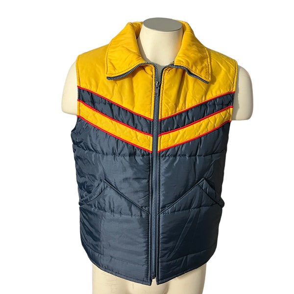 Vintage 70's Sears ski vest M yellow blue red