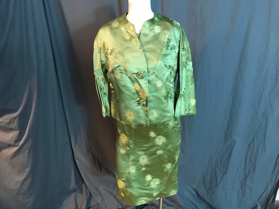 Vintage 1950’s 1960’s green brocade dress with jac