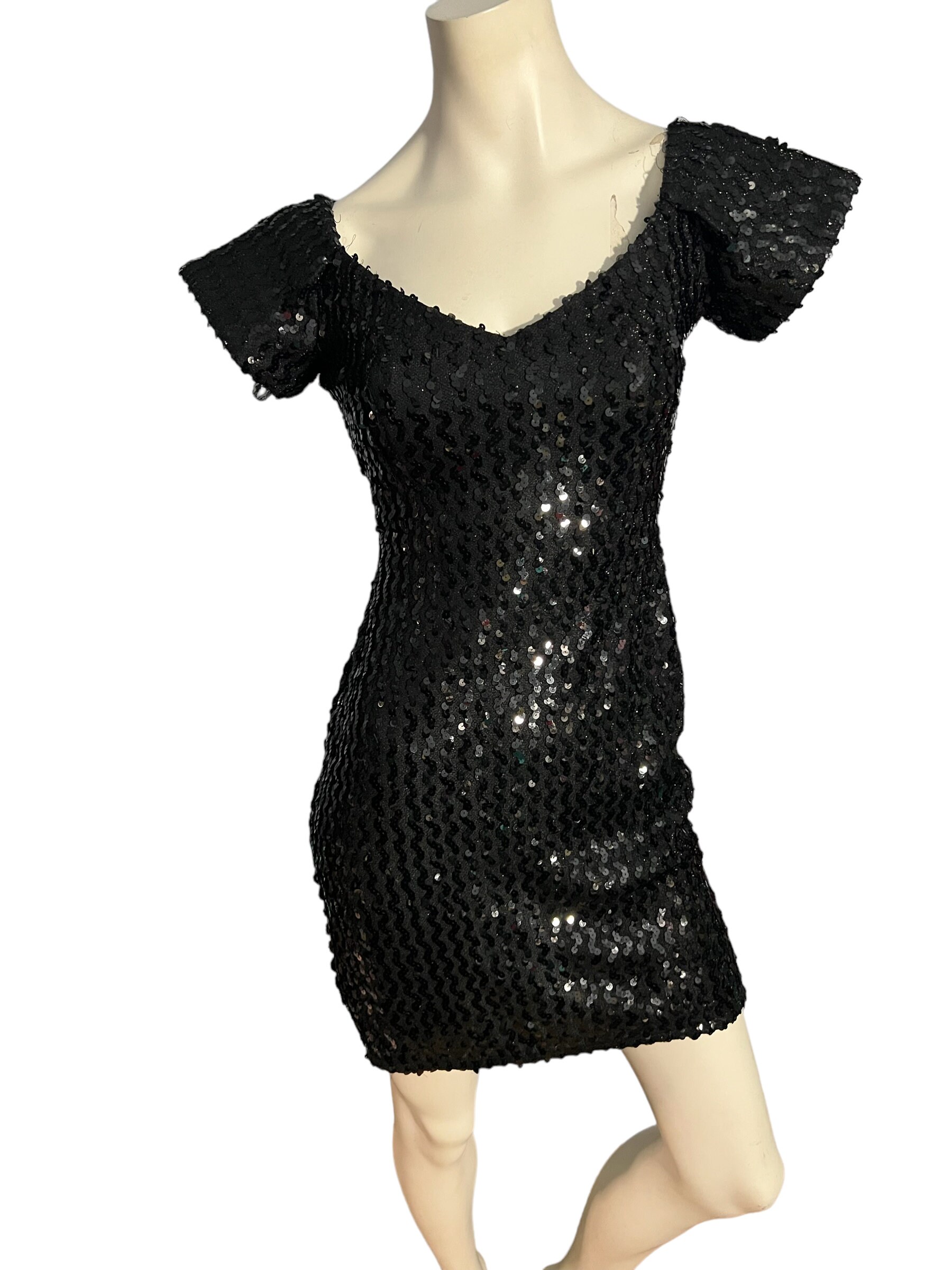 Vintage Black Sequin 80's Mini Dress 3 S Glenrob - Etsy