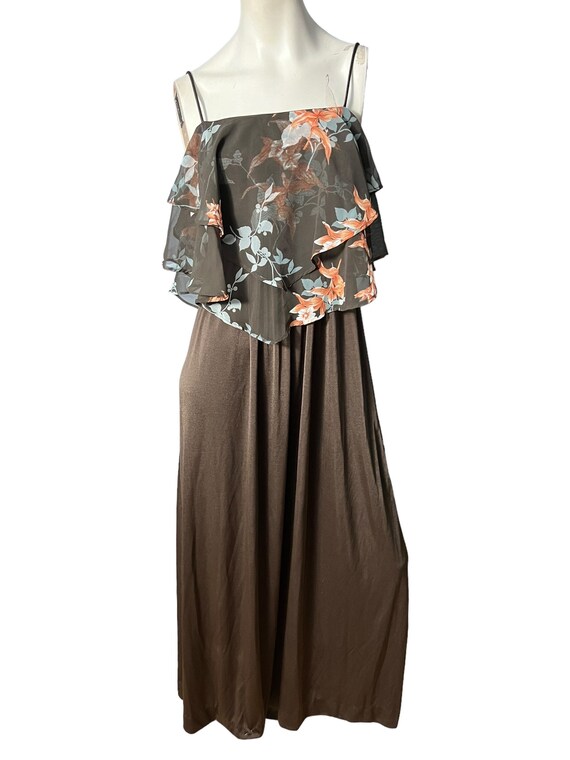 lisa brown dress MOUSSELINE MAXI RUFFLE DRESS BROWN main image 0