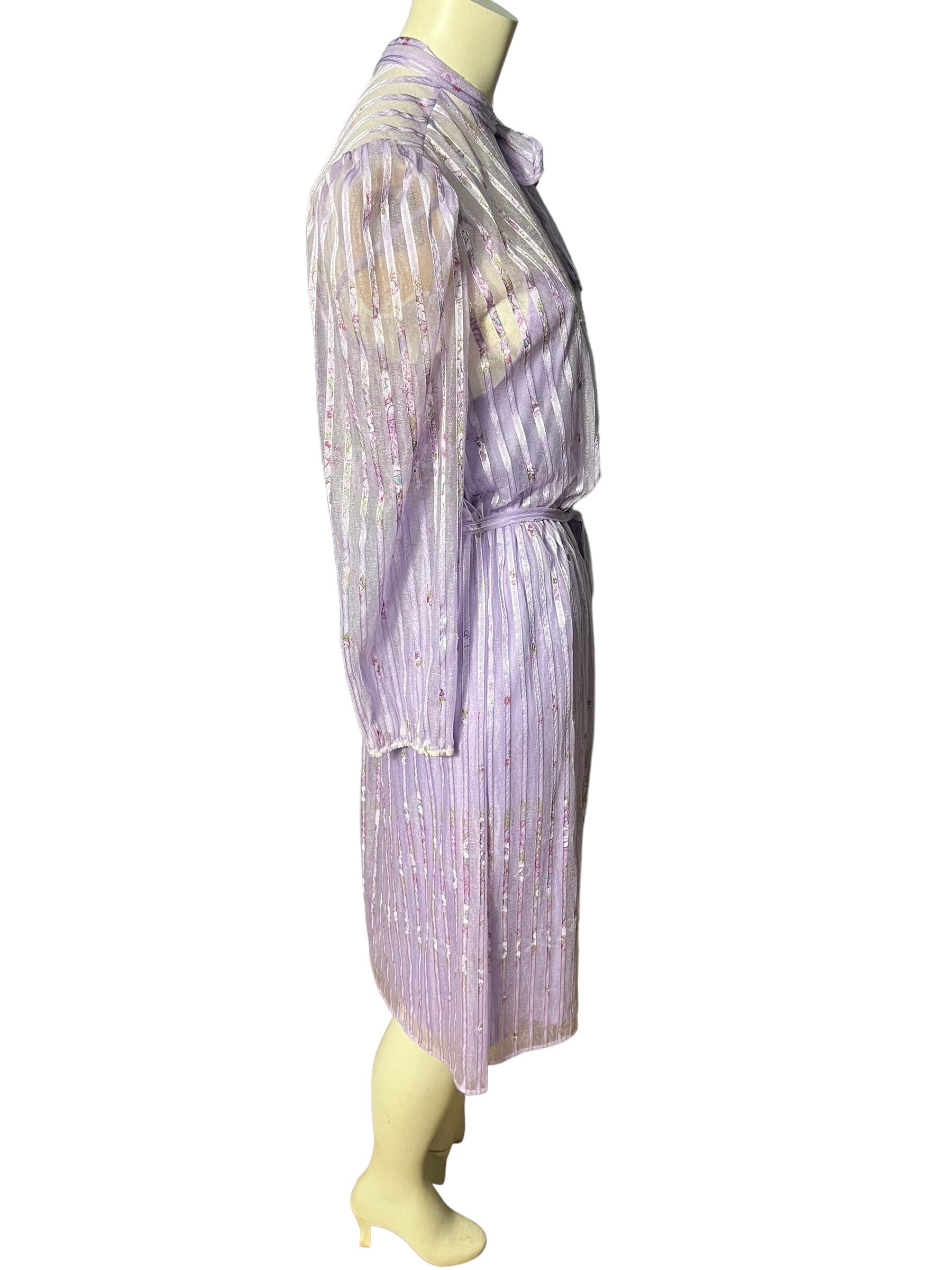 sears purple dresses 70s 'sears' Purple Floral Midi Dress / Union Made / Medium