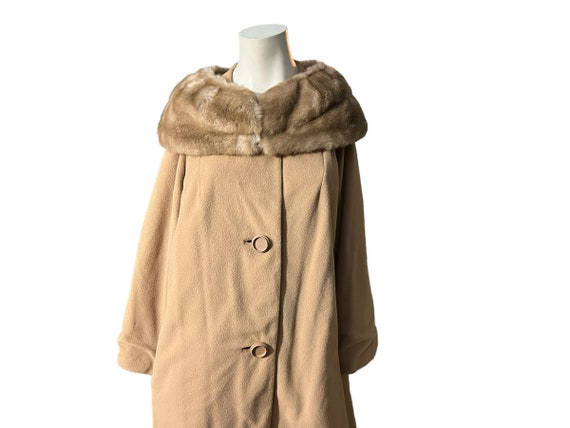 Vintage 50's 60's brown faux fur collar coat  L - image 8