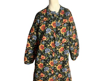 Vintage 80's black floral quilted jacket L XL