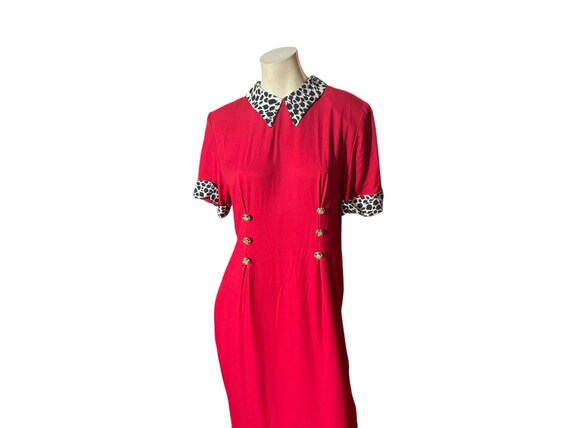 Vintage red 80's leopard collar dress L 12 Leni Leni