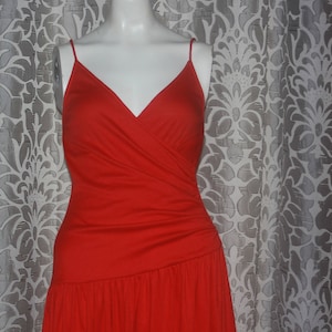 Vintage 80&#39;s Red Cotton Jersey Sun Dress Dawn Joy sz S 3/4