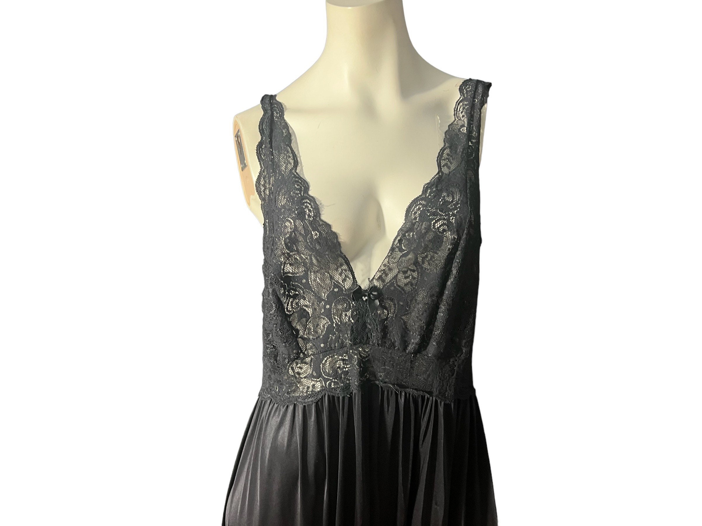 フランスアンティークナイトガウン Vintage Long Black Nightgown 1x Shadowline - Etsy