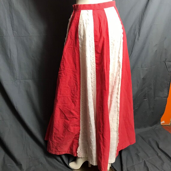 Vintage Long Red and White Patchwork Skirt S - image 6