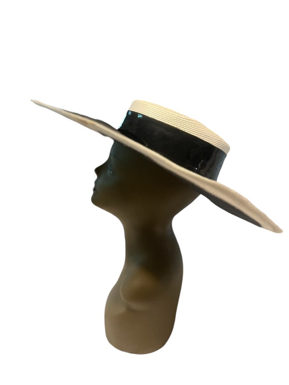 Vintage 60's black & white straw hat huge Sandra - image 6