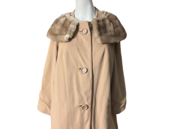 Vintage 50's 60's brown faux fur collar coat  L - image 1