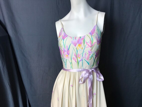 Vintage Long 1970's  Purple Flower Dress S - image 1