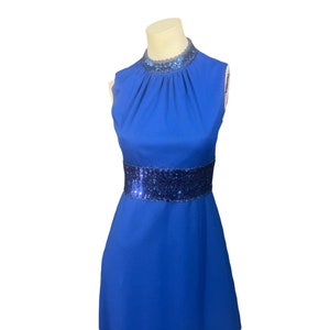 Vintage 70&#39;s long blue maxi dress sequin 10 M