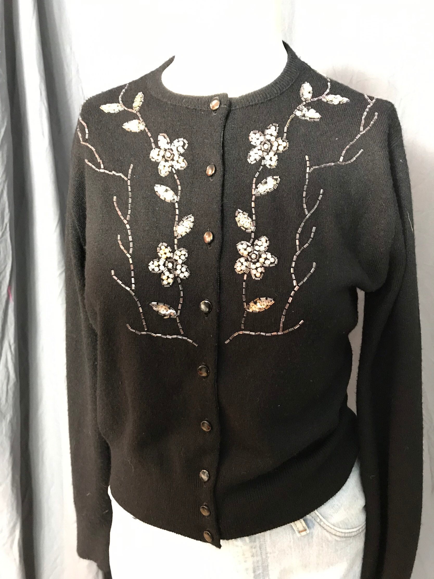 Vintage 1950s Dur-lan Black Beaded 