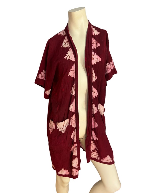 Vintage batik pink cotton robe S M - image 3