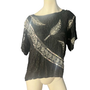 Camisa vintage J.L.B anos 80 com lantejoulas e miçangas L
