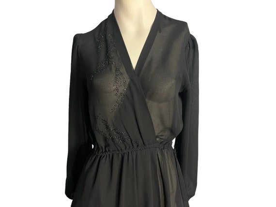 black sheer wrap dress Tatum Graceful Sheer-Sleeve Wrap Dress