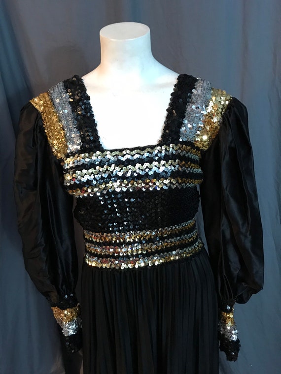 Vintage 1970’s long black gold and silver sequin … - image 3