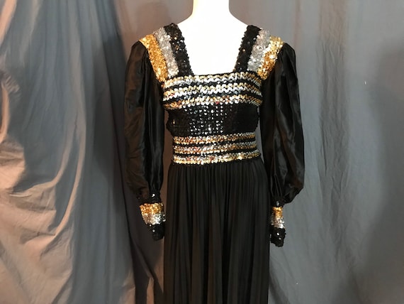 Vintage 1970’s long black gold and silver sequin … - image 1