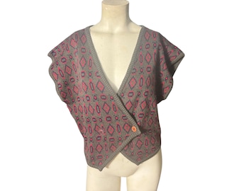 Vintage 80's mod sweater vest L red & gray