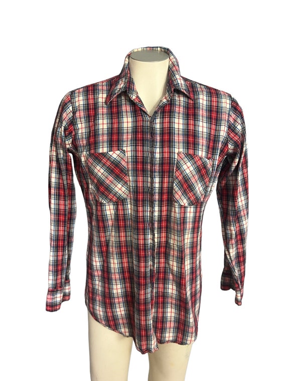 Vintage 80's red plaid button up shirt M - image 3